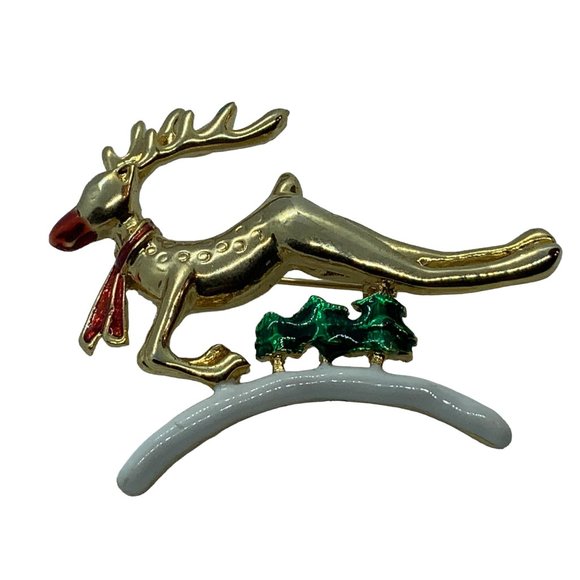 Gold Tone Rudolph Flying Reindeer Pin - Picture 3 of 6